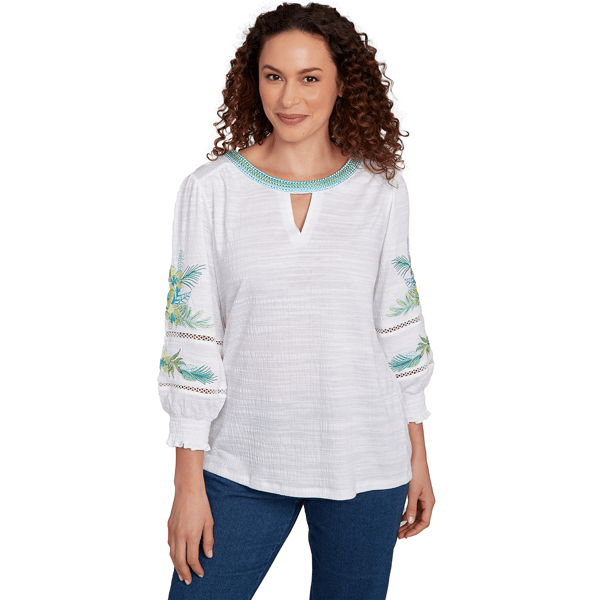 Plus Size Ruby Rd. Paradise Cove Solid Embroidered Textured Knit - image 