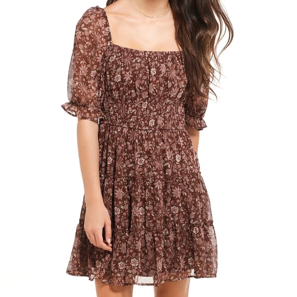 Juniors Trixxi Floral Chiffon Elbow Sleeve Emma Shift Dress