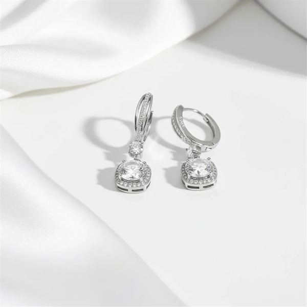 Saffron Sterling Silver 2ctw Moissanite Halo Drop Huggie Earrings