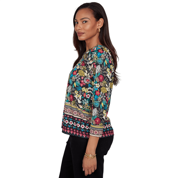 Womens Ruby Rd. Tropical Noir 3/4 Sleeve Paradise Tropic Blouse