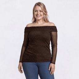 Juniors Plus Derek Heart Off the Shoulder Polka Dot Mesh Top