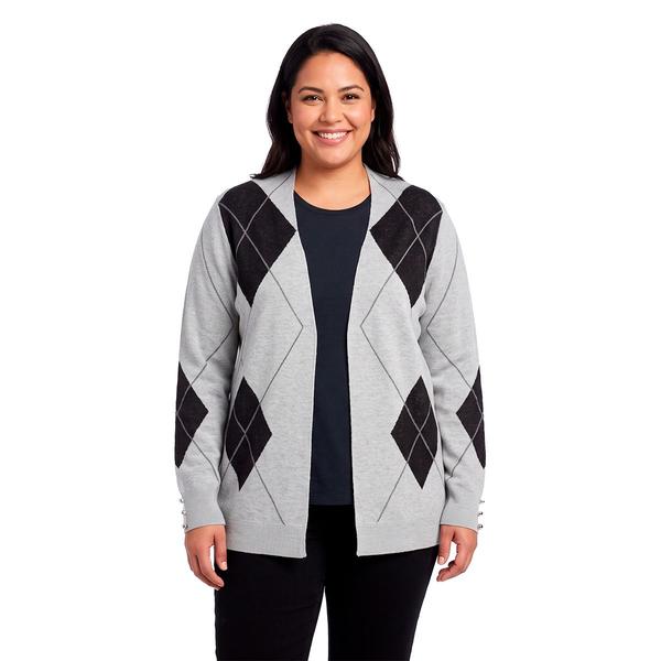 Plus Size Olive & Vine Long Sleeve Argyle Open Front Cardigan