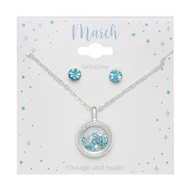 Mini March Birthstone Shaker Necklace and Stud Earring Set