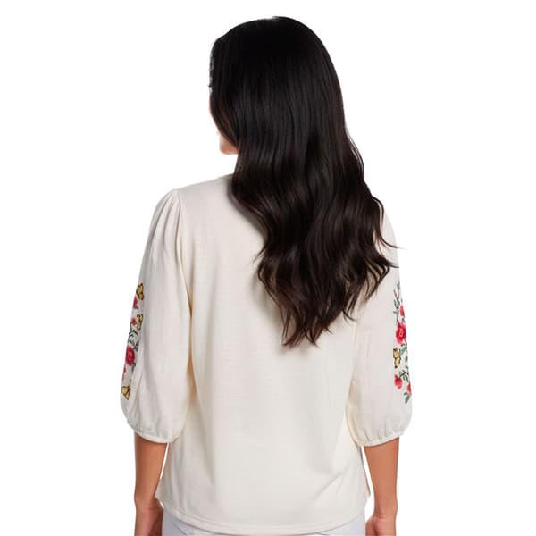 Womens French Laundry 3/4 Floral Embroidery Sleeve Blouse