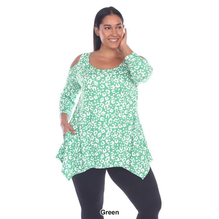 Plus Size White Mark Leopard Cold Shoulder Tunic