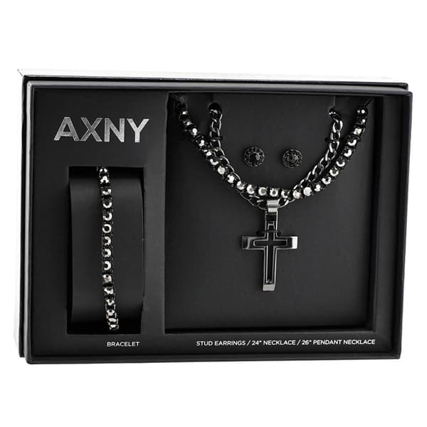 Mens American Exchange Cross Pendant/Bracelet/Earrings Set - image 