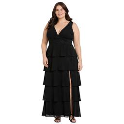 Plus Size R&M Richards Sleeveless Tier Beaded Trim Gown