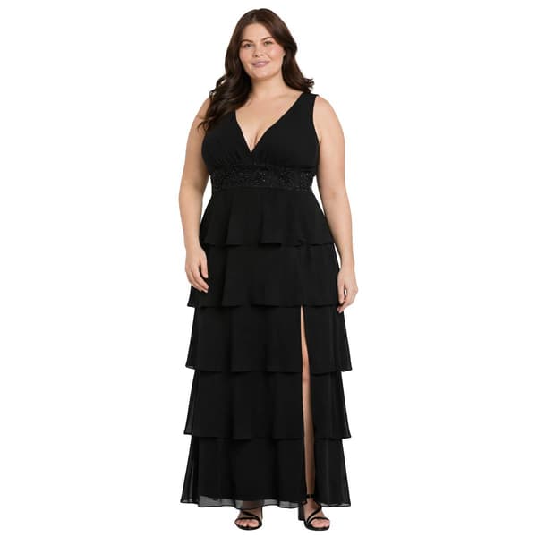 Plus Size R&M Richards Sleeveless Tier Beaded Trim Gown - image 