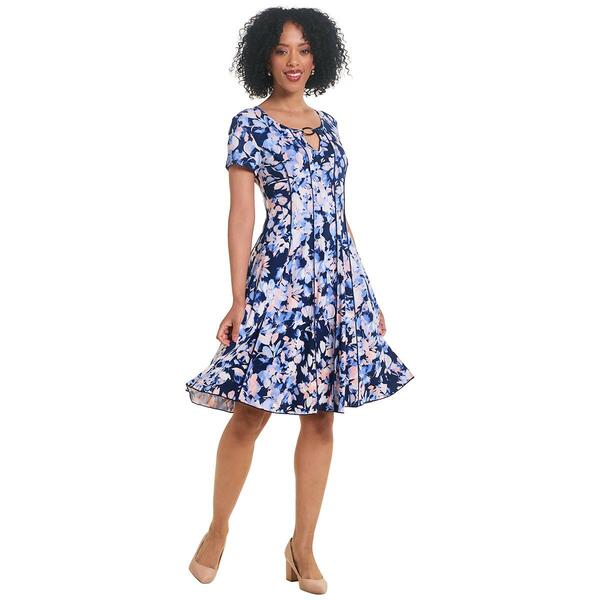 Womens Sami & Jo Floral Short Sleeve Hardware A-Line Dress - image 