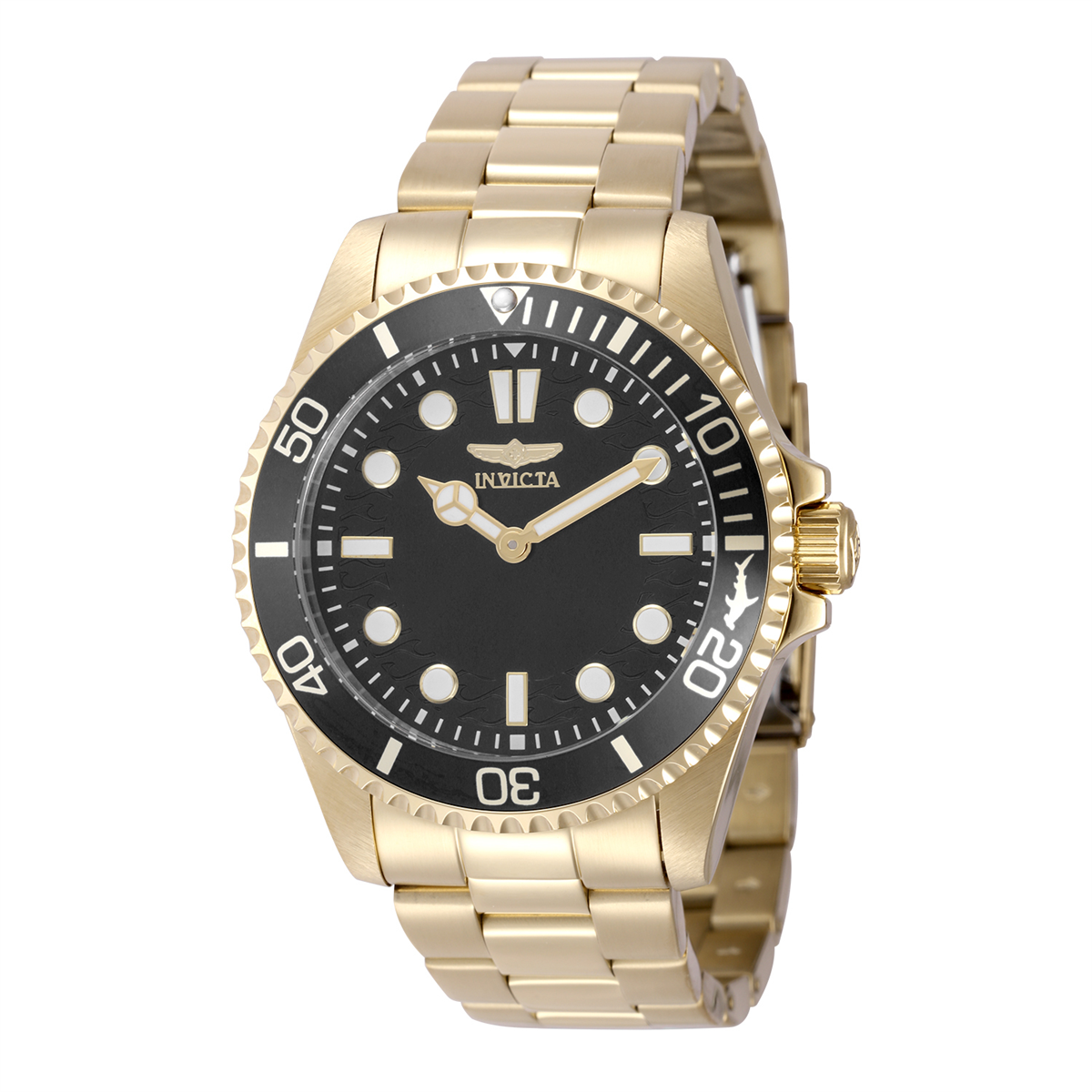 Mens Invicta Pro Diver Steel Gold Black Dial Quartz Watch - 49701