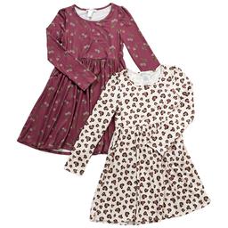 Girls (4-6x) Emma & Elsa 2pk. Long Sleeve Leopard/Cherry Dresses
