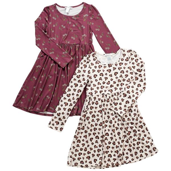 Girls (7-16) Emma & Elsa 2pk. Long Sleeve Leopard/Cherry Dresses - image 