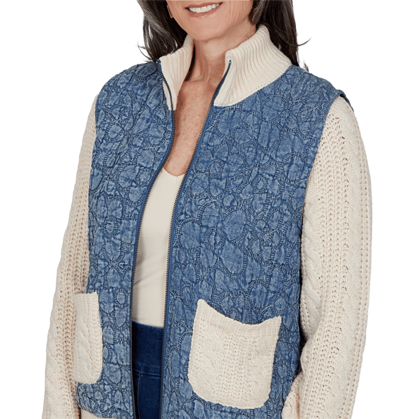 Womens Alfred Dunner Tuscany Mixed Media Denim Quilted Jacket