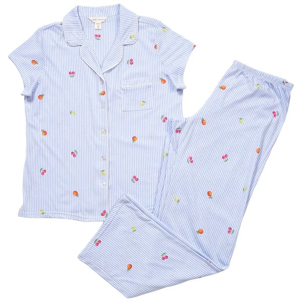 Womens Laura Ashley(R) Fruit Stripe Long Leg Pajama Set