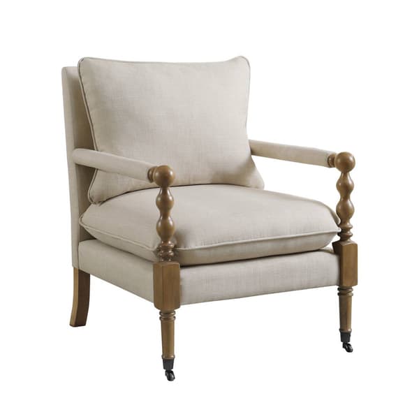 Coaster Upholstered Accent Chair with Casters - Beige/Dark Oak