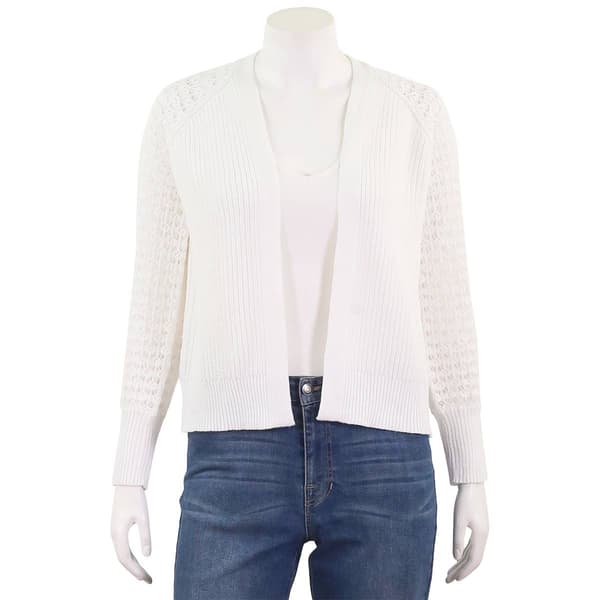 Petites 89th &amp; Madison Long Pointelle Slv Novelty Cardigan - image 