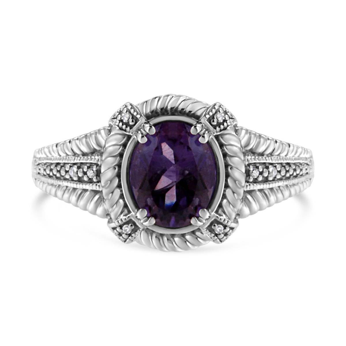 Haus of Brilliance Sterling Silver Amethyst and Diamond Ring