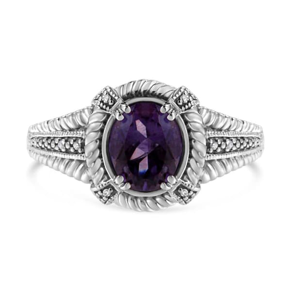 Haus of Brilliance Sterling Silver Amethyst and Diamond Ring - image 