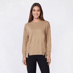 Womens Notations Long Sleeve Solid Split Hem Sweatshirt