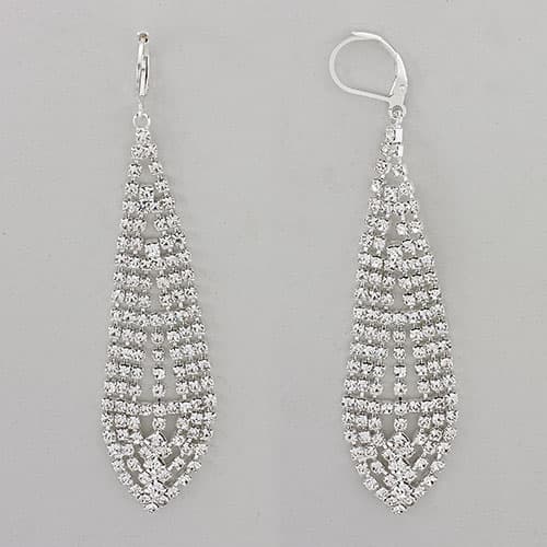 Rosa Rhinestones Long Diamond Shape Teardrop Dangle Earrings