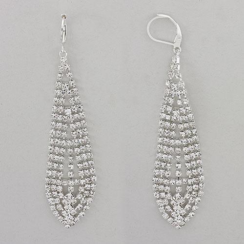Rosa Rhinestones Long Diamond Shape Teardrop Earrings