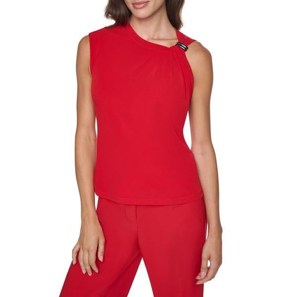 Womens DKNY Sleeveless Solid Asymmetrical Neck Blouse