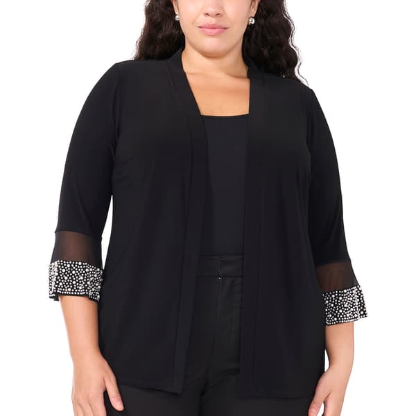 Plus Size MSK Illusion Bell Sleeve Faraj Bead Trim Jacket