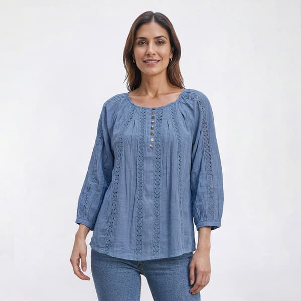 Womens Figueroa & Flower 3/4 Sleeve Balloon Sleeve Solid Blouse - image 