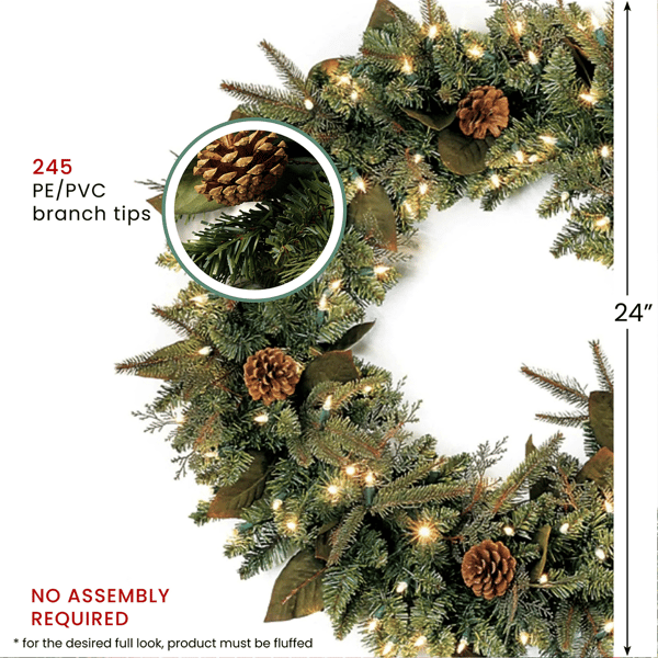 Northlight 24in. Pre-Lit Green River Spruce Christmas Wreath