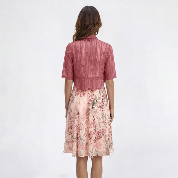 Petite Connected Apparel Floral Crochet Jacket Dress