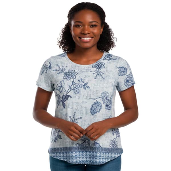 Womens OneWorld Short Sleeve Crew Neck Floral Sublimation Tee