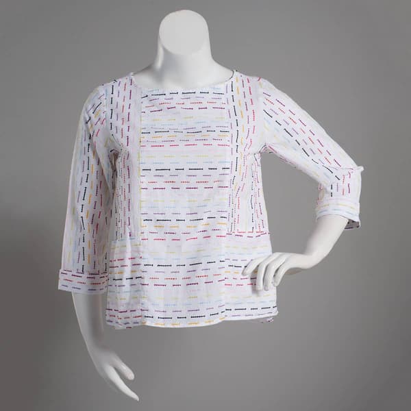 Petites Erika 3/4 Sleeve Clip Dot Stripe Tunic Blouse - image 