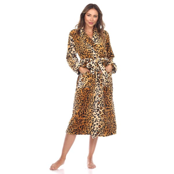 Womens White Mark Leopard Cozy Lounge Robe