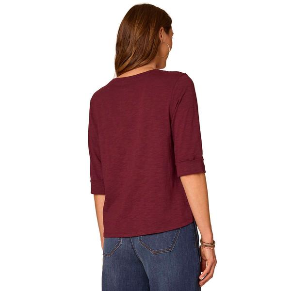 Womens Democracy Elbow Sleeve 1/4 Button Solid Tee
