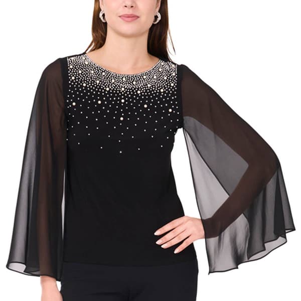 Womens MSK Sheer Sleeve Faraj Beaded Top