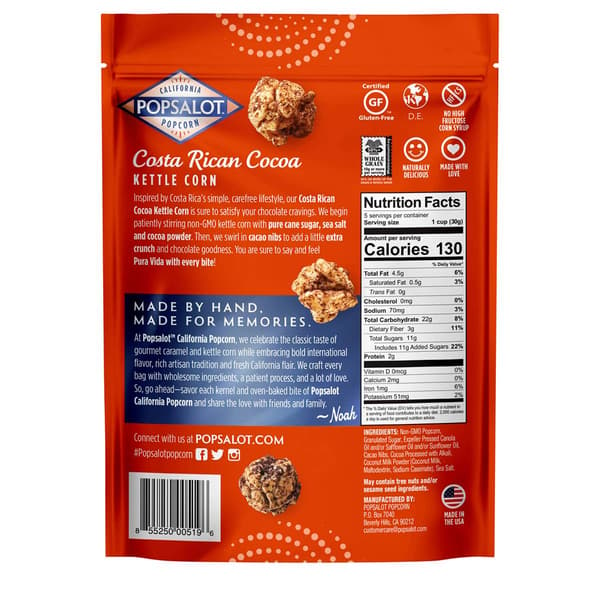 Popsalot&#8482; 6pk. Costa Rican Cocoa Kettle Corn Popcorn