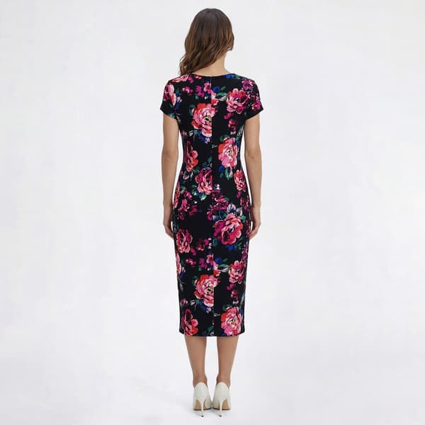 Womens Connected Apparel Short Sleeve Floral Crepe Sheath Dress