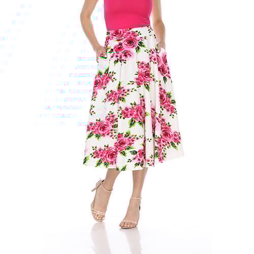 Womens White Mark Floral & Flared Print Midi Skirt
