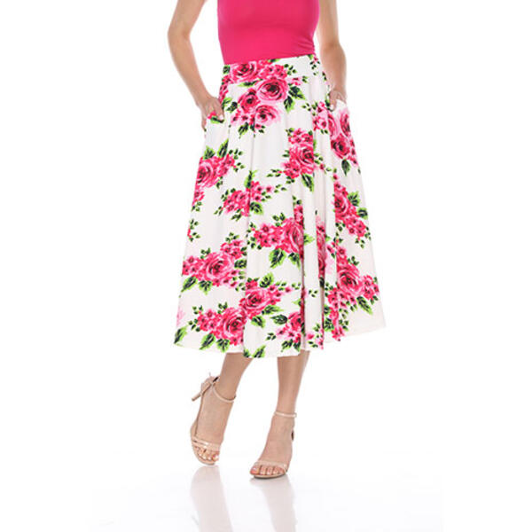 Womens White Mark Floral & Flared Print Midi Skirt - image 