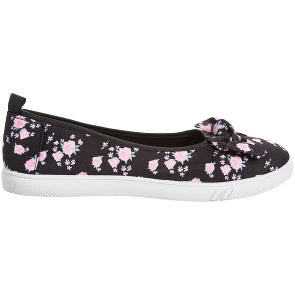 Womens Ashley Blue Floral With Bow Slip On Flats