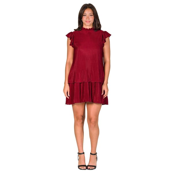 Womens 24/7 Comfort Apparel Pleated Tiered Mini Dress