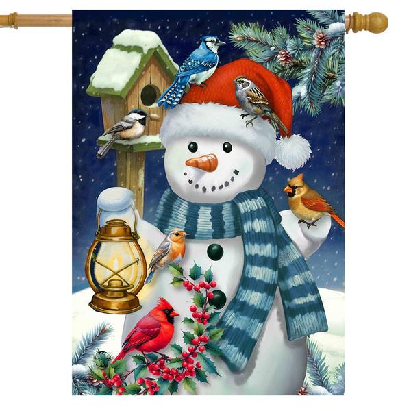 Briarwood Lane Snowman & Winter Birds House Flag - image 
