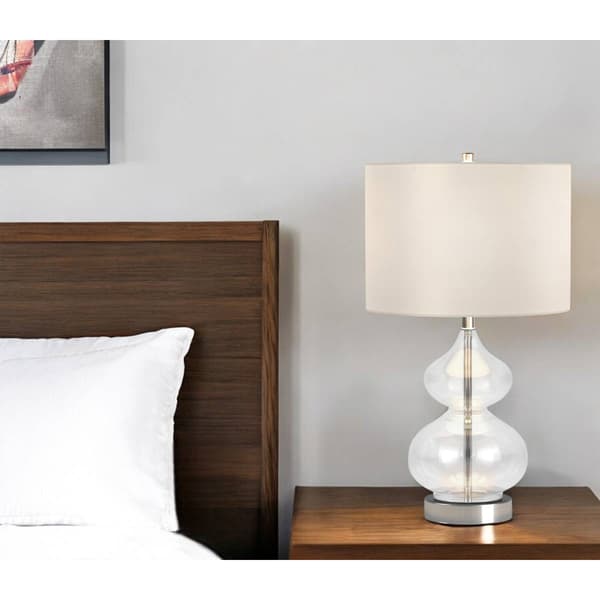HomeRoots 23in. Clear Glass Gourd Table Lamp