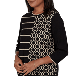 Womens Alfred Dunner Cityscape 3/4 Sleeve Geometric Sweater