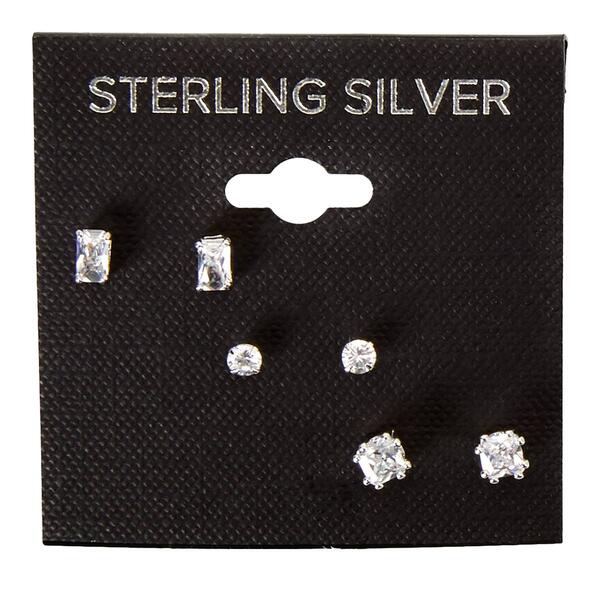 Sterling Silver Cubic Zirconia Shape Trio Stud Earrings - image 