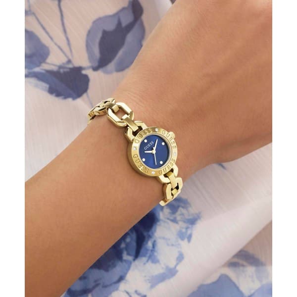 Womens Guess Gold-Tone Blue Dial Analog Watch - GW1019L2