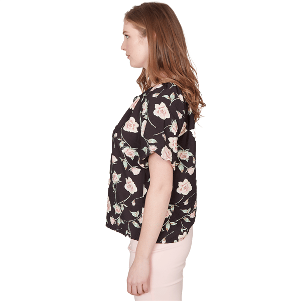 Plus Size Emaline Enchanted Bloom Keyhole Neck Floral Blouse