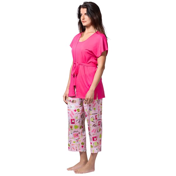 Womens HUE® Solid Top Things To Grow Printed Capri 3 Piece Set