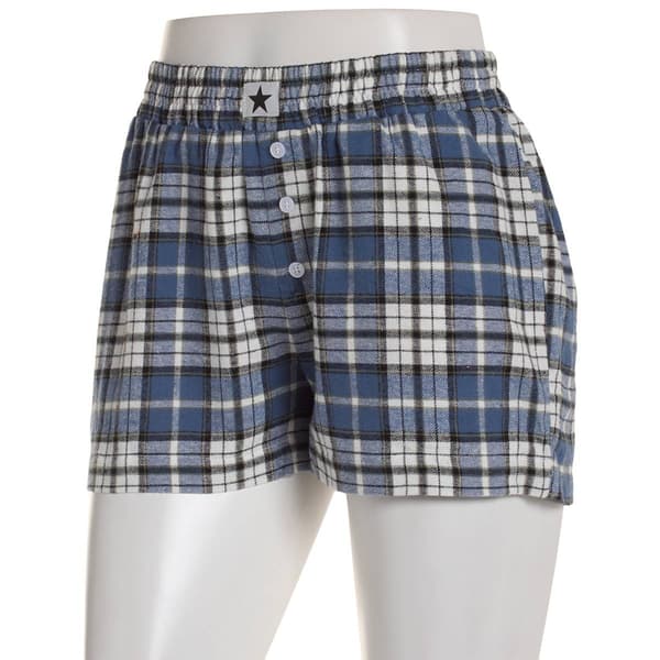 Juniors Derek Heart Flannel Plaid Boxer Shorts w/ Star Patch - image 