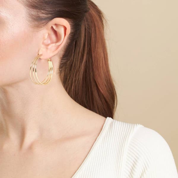 14kt. Gold Over Brass 40mm Triple Hoop Earrings